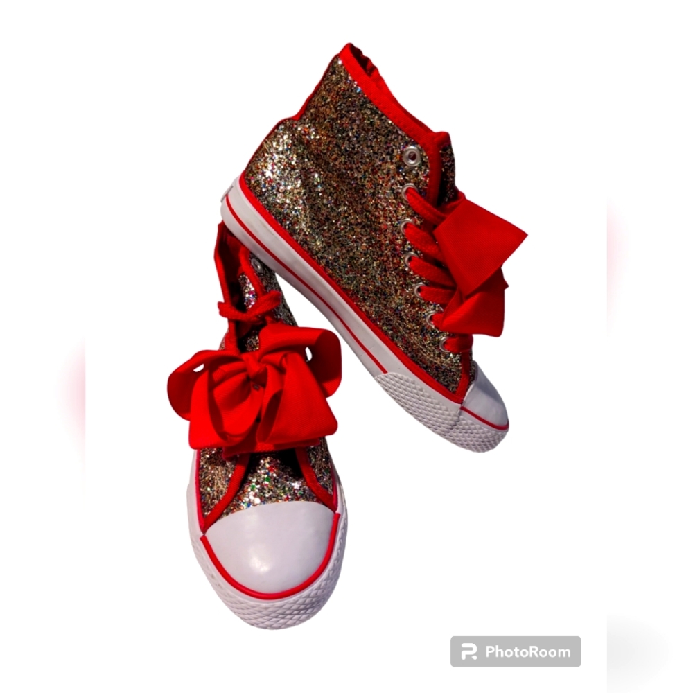 NewWOB Girls JOJO SILVA pink white sparkle high top‎ sneaker sz 3.5